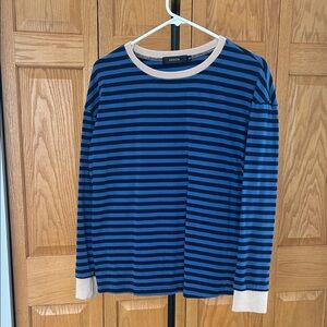 Zest a Navy  Striped Top with Cream Accents